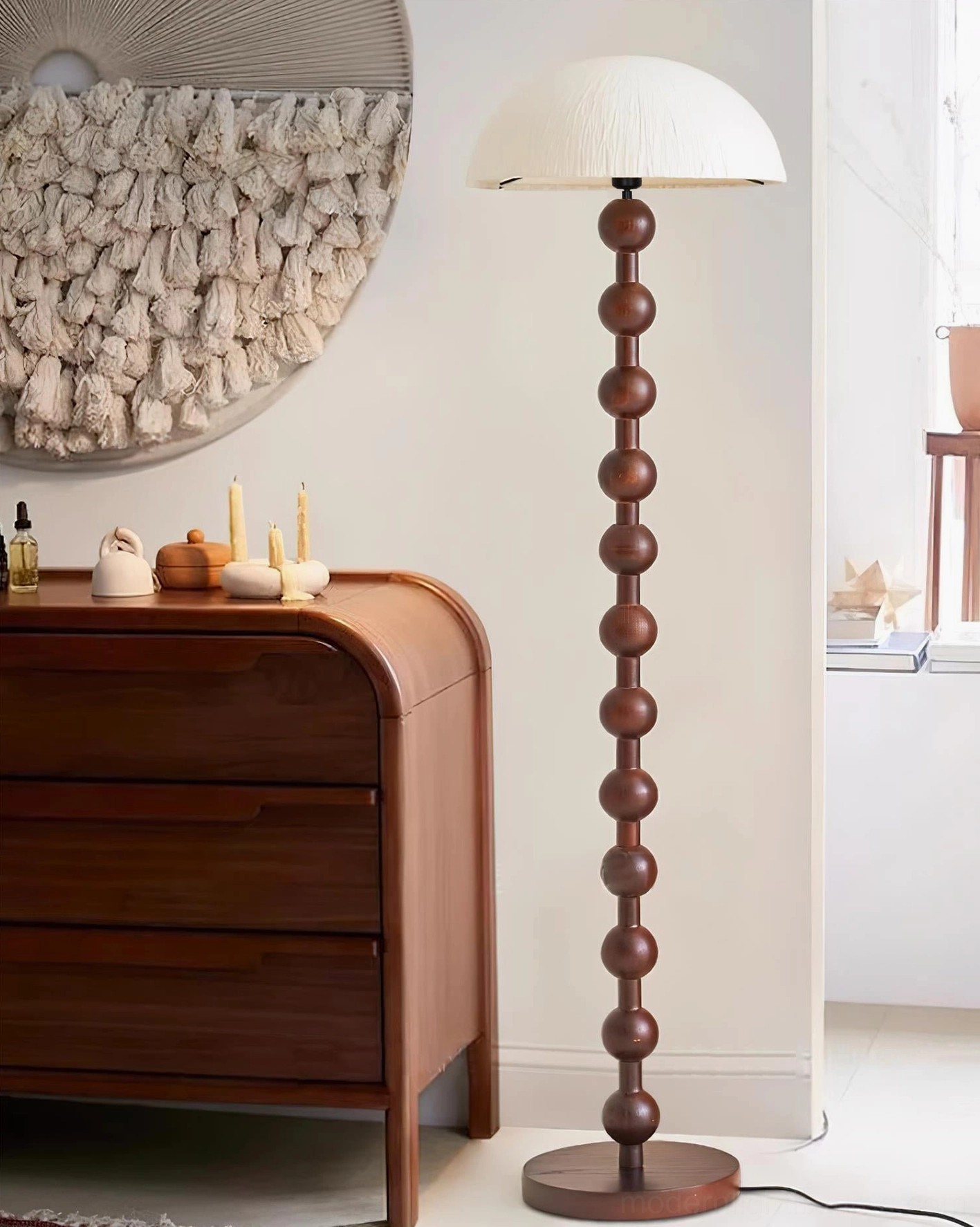 Beaded floor lamp in Scandinavian interior design setting