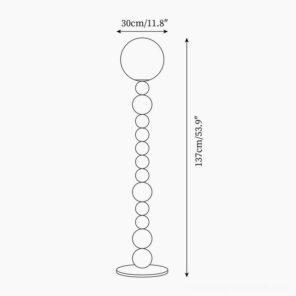 Beaded floor lamp technical schematic diagram with dimensions 137cm height and 30cm diameter specifications