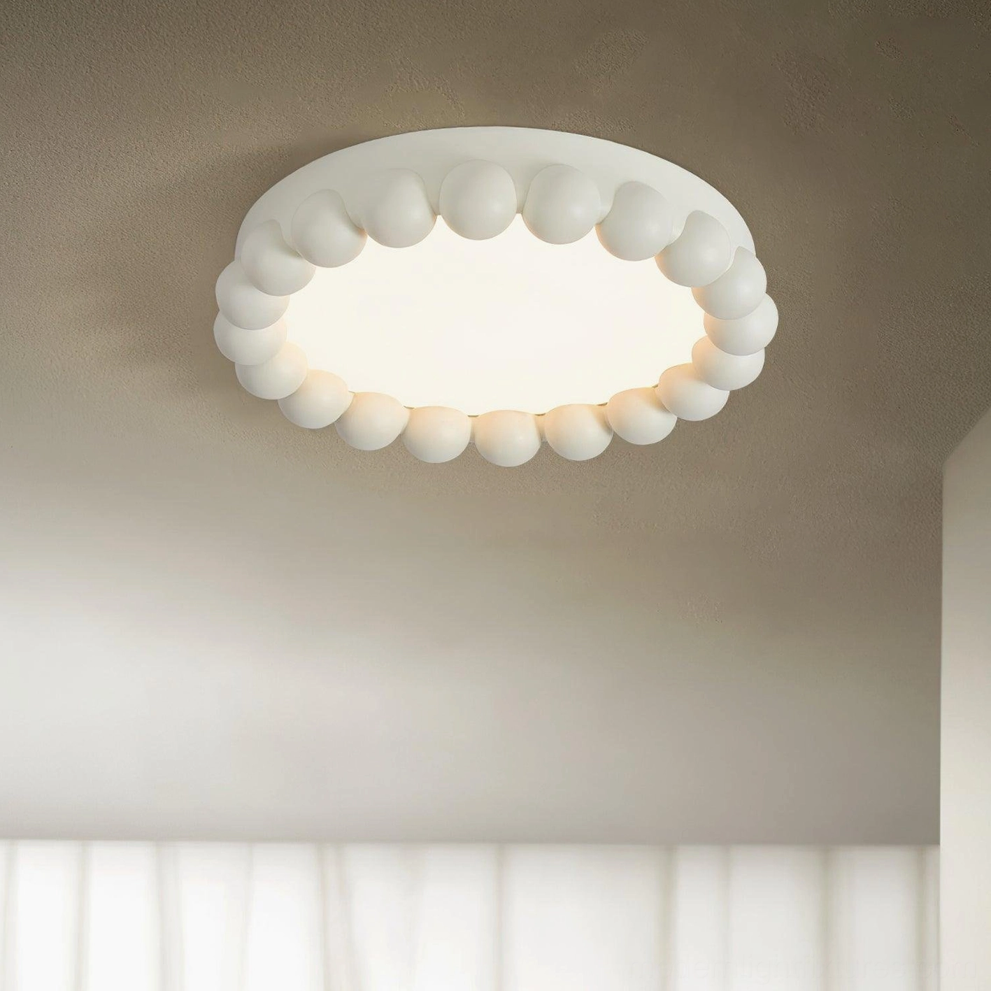 Beaded LED ceiling light showing 44cm diameter compact recessed installation in contemporary home