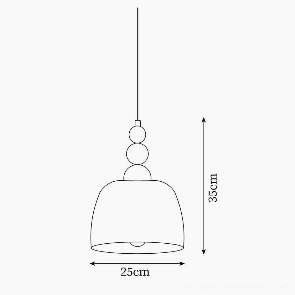 Technical line drawing illustration of beaded pendant light showing dimensions and design