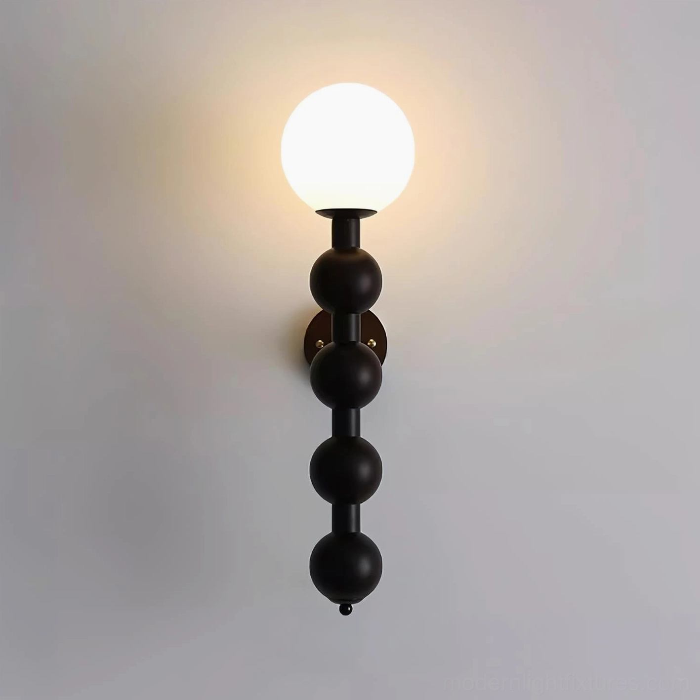 Beaded globe wall lamp showing E14 socket and hardwired electrical installation detail