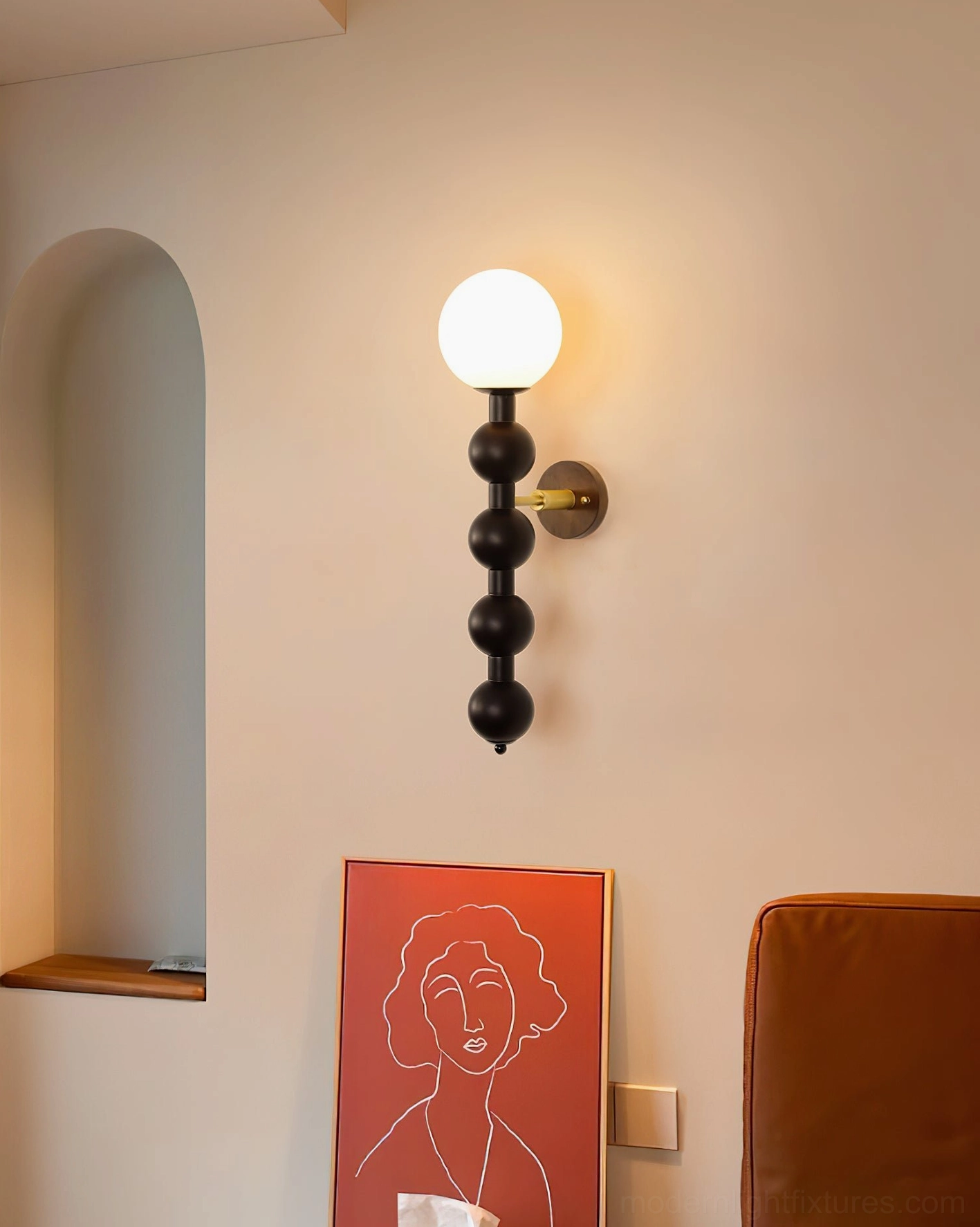 Beaded globe wall sconce in transitional design style blending classic and contemporary elements