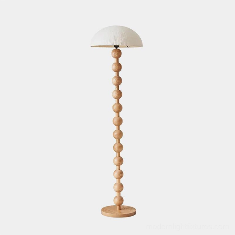 Beaded wood floor lamp natural light wood color rice paper shade