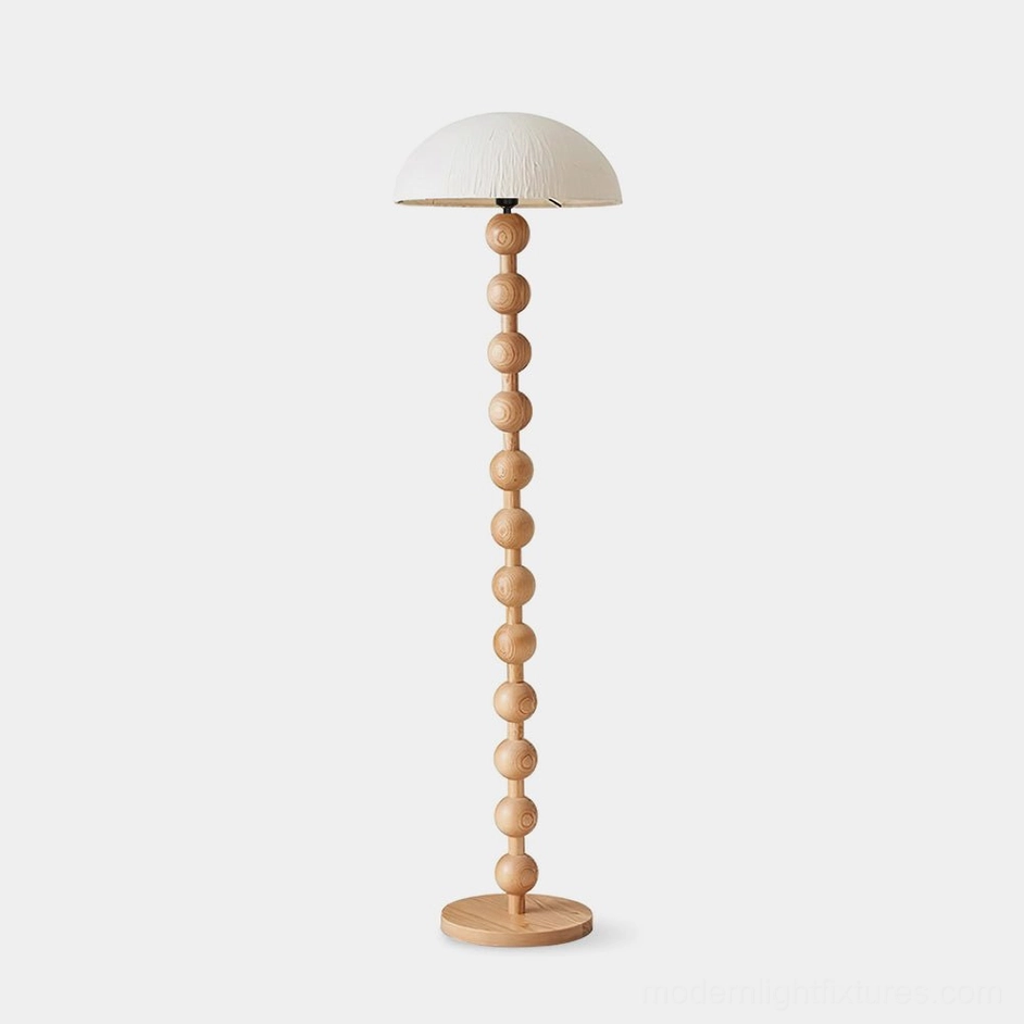 Beaded wood floor lamp with white rice paper shade - front view studio shot