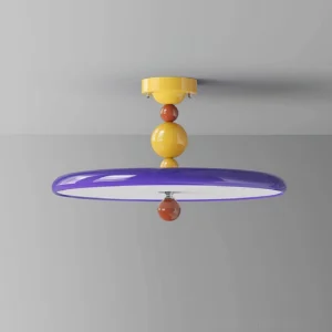 Beadline decorative ceiling lamp with sculptural beads overhead view against gray wall