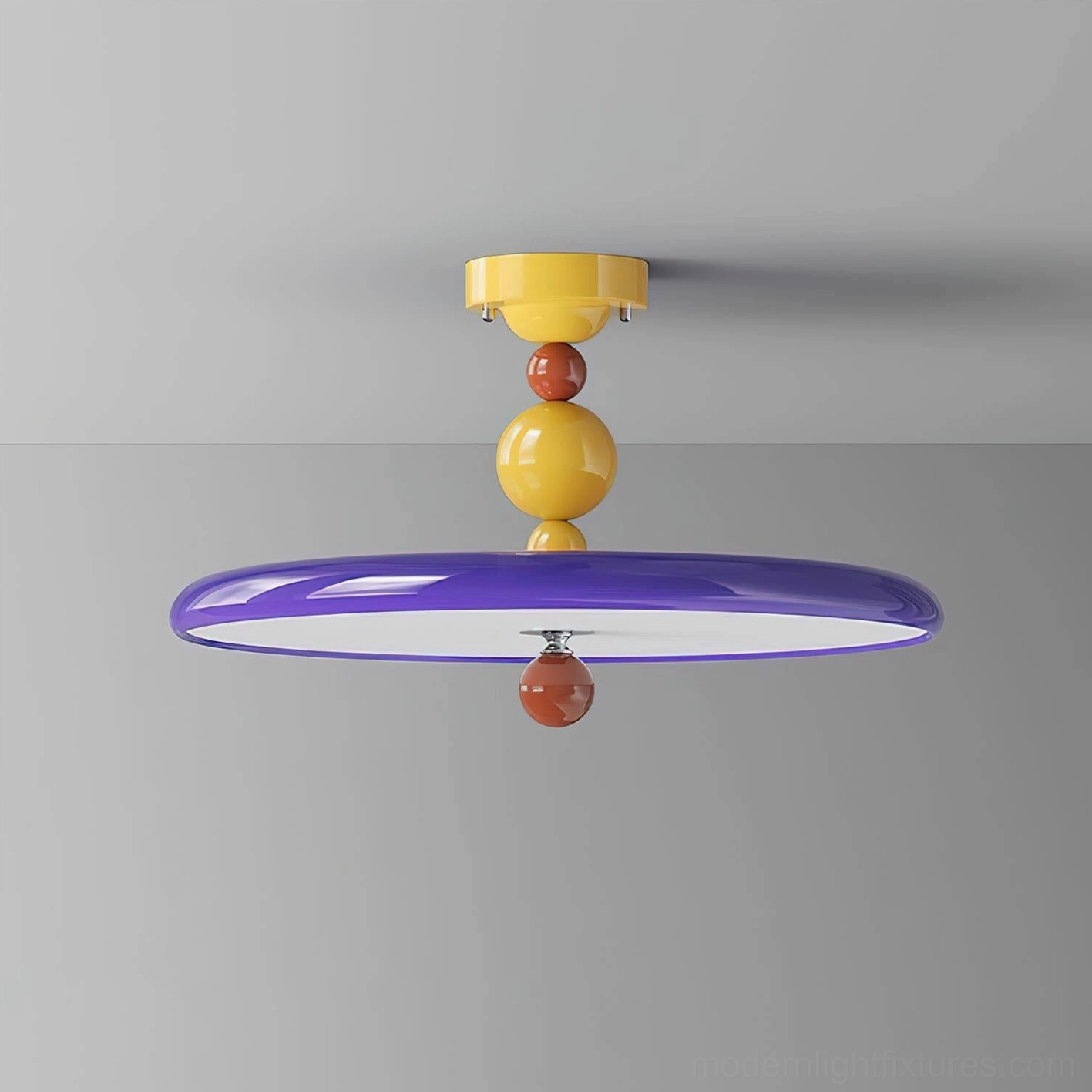 Beadline decorative ceiling lamp with sculptural beads overhead view against gray wall