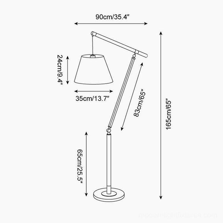 Beamline floor lamp Model A technical drawing orthographic front view with detailed specifications