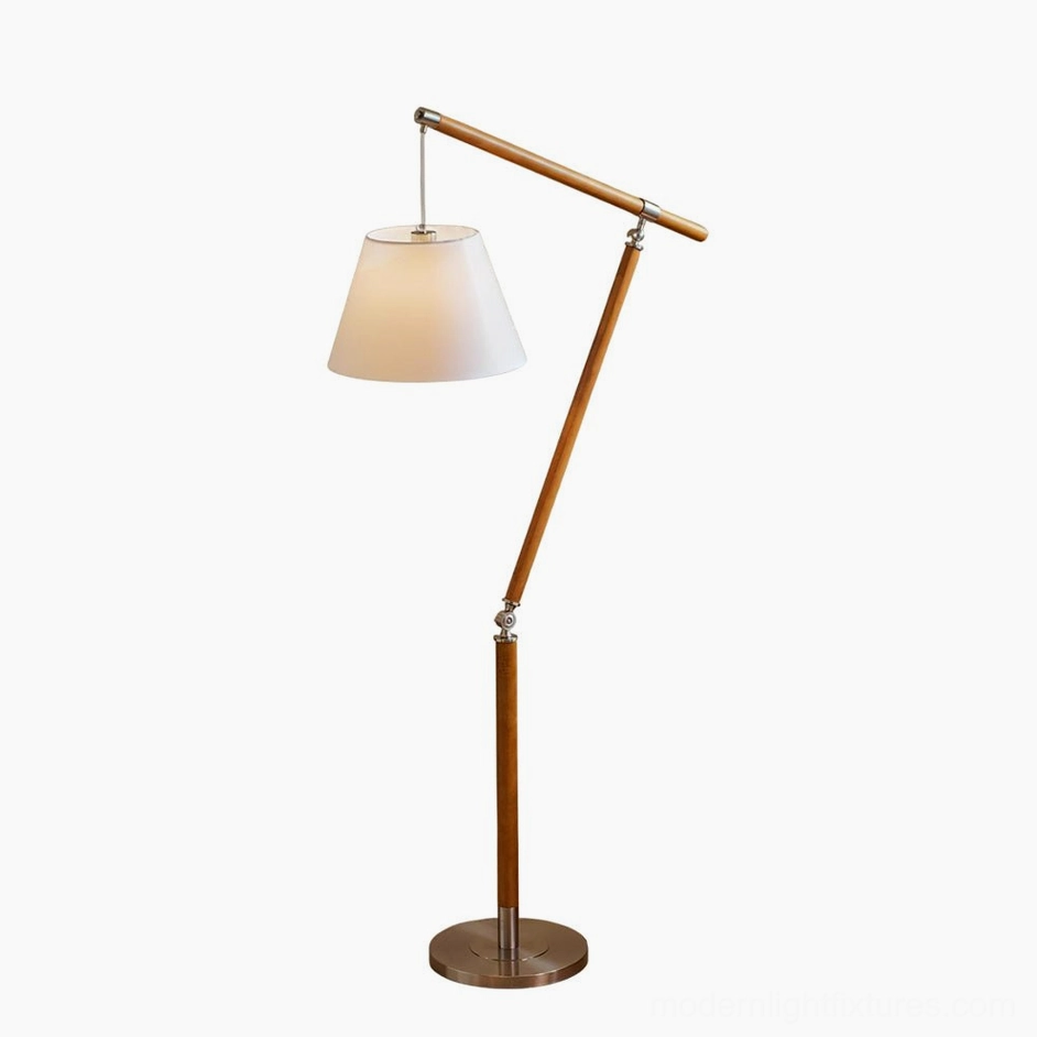 Beamline adjustable floor lamp Model B compact cantilever with fabric shade in modern living room