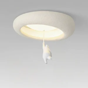 Modern bear ceiling lamp with close-up detail of textured frosted finish and warm 3000K LED glow against grey background