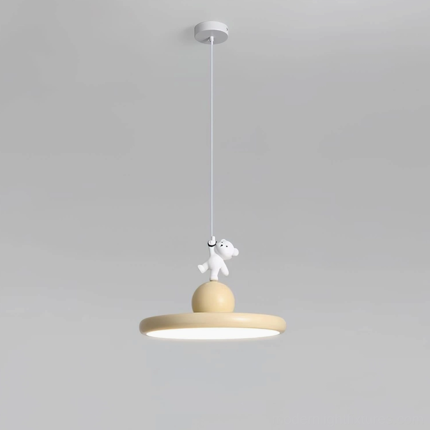 Bear pendant light ceiling mount assembly, modern hanging lamp with white metal ceiling base and complete suspension hardware