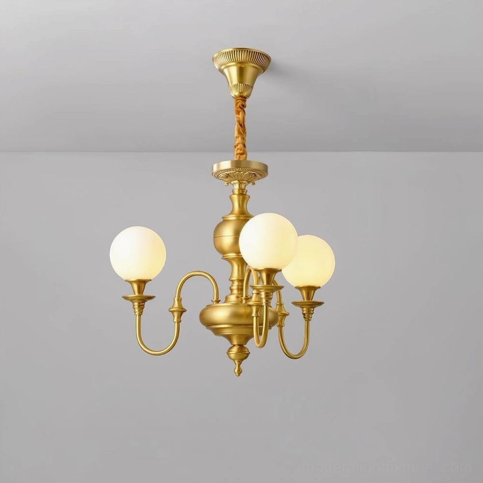 Beatty 3-head brass chandelier multi-globe pendant light fixture, compact size for smaller rooms