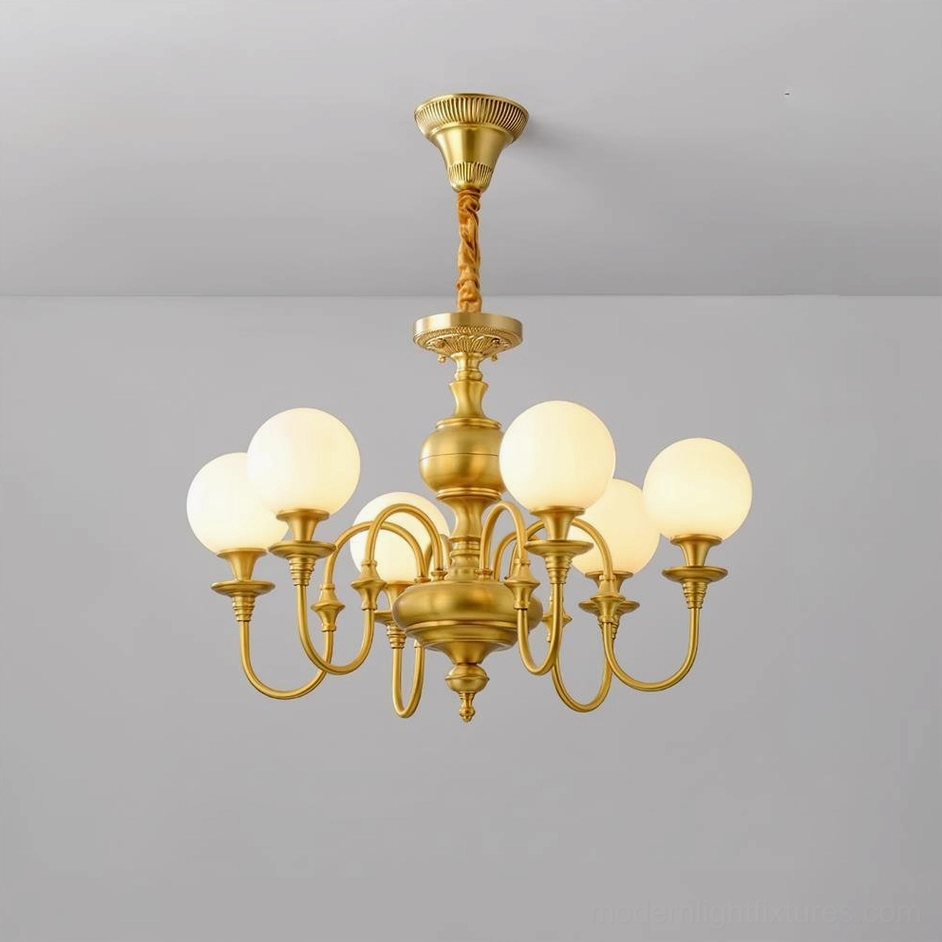 Beatty 6-head brass chandelier multi-globe pendant lighting fixture, mid-size elegant design