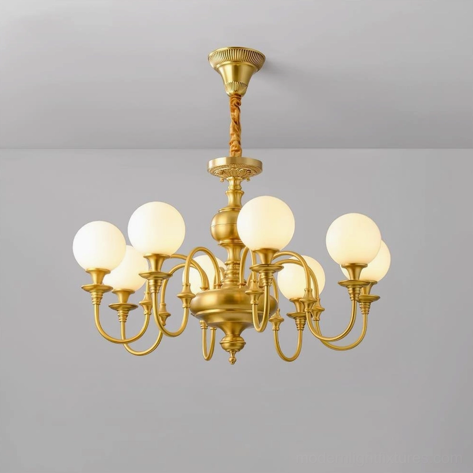 Beatty 8-head brass chandelier multi-globe pendant light fixture, large size statement piece