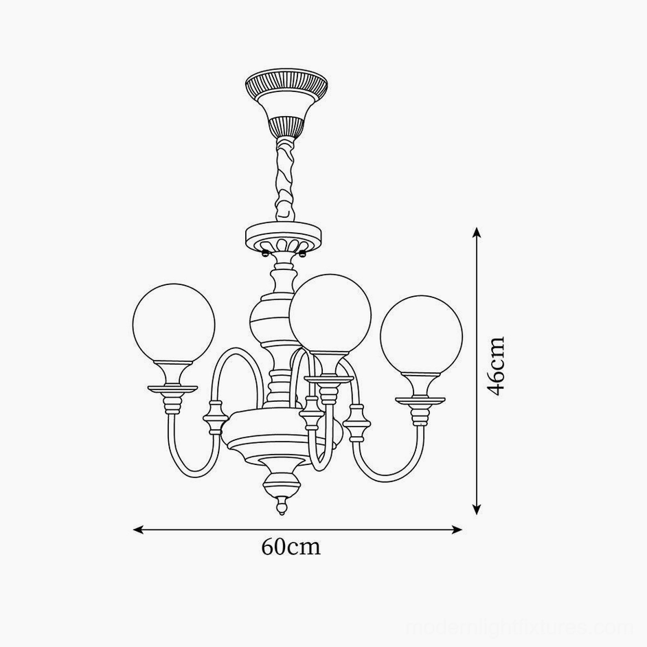 Beatty brass chandelier technical schematic drawing, 60cm diameter 46cm height, multi-arm design specification
