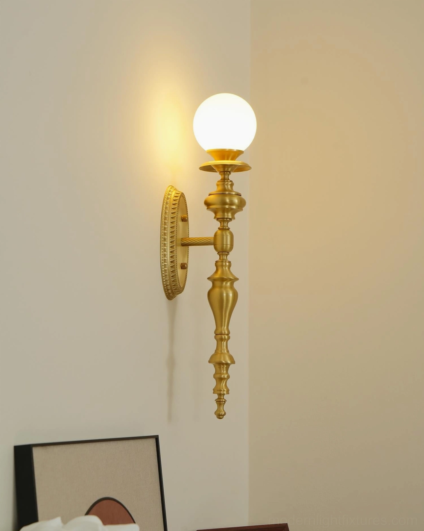 Beatty wall sconce paired installation flanking mirror in luxury bathroom vanity area