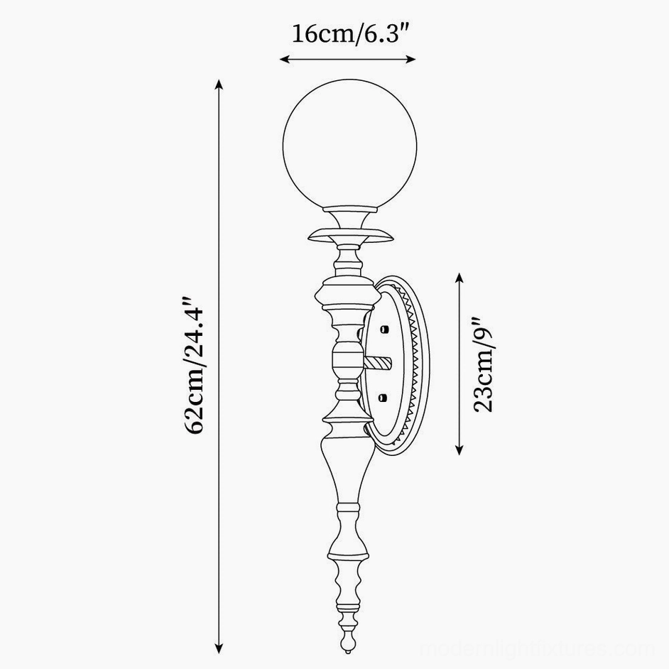 Wall sconce technical schematic side view showing height extension dimension and profile outline
