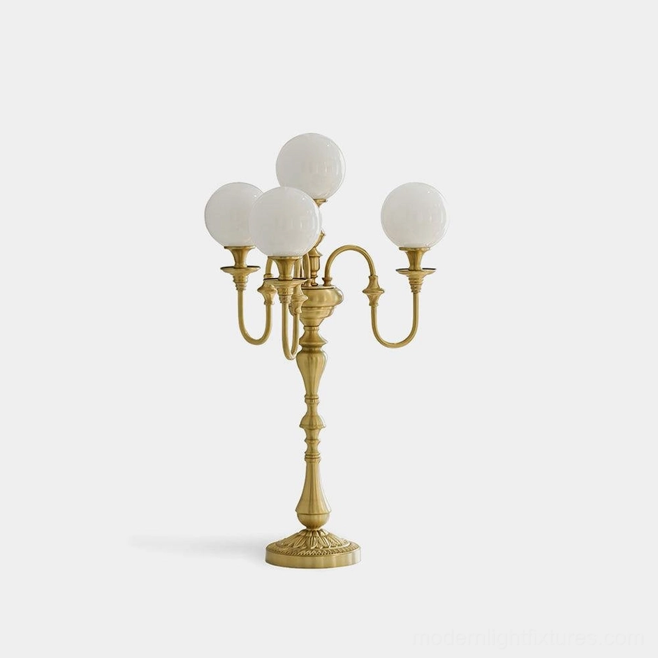 Beatty brass table lamp handcrafted multi-head candlestick fixture with glass diffusers