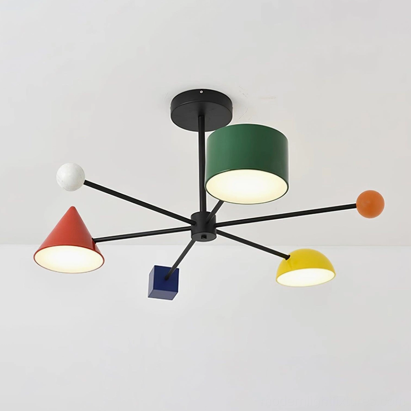 Contemporary geometric ceiling light in bedroom setting demonstrating spatial integration and ambient effect