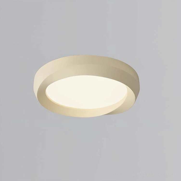Beige 55cm minimalist round ceiling light fixture in Nordic contemporary home setting