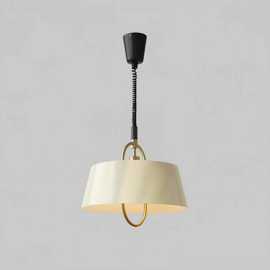Angelo beige pendant light 40cm diameter modern geometric tapered shade with brass accents