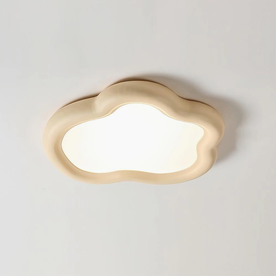 Light beige matte frame cloud flush mount ceiling light with warm creamy off-white light panel minimalist