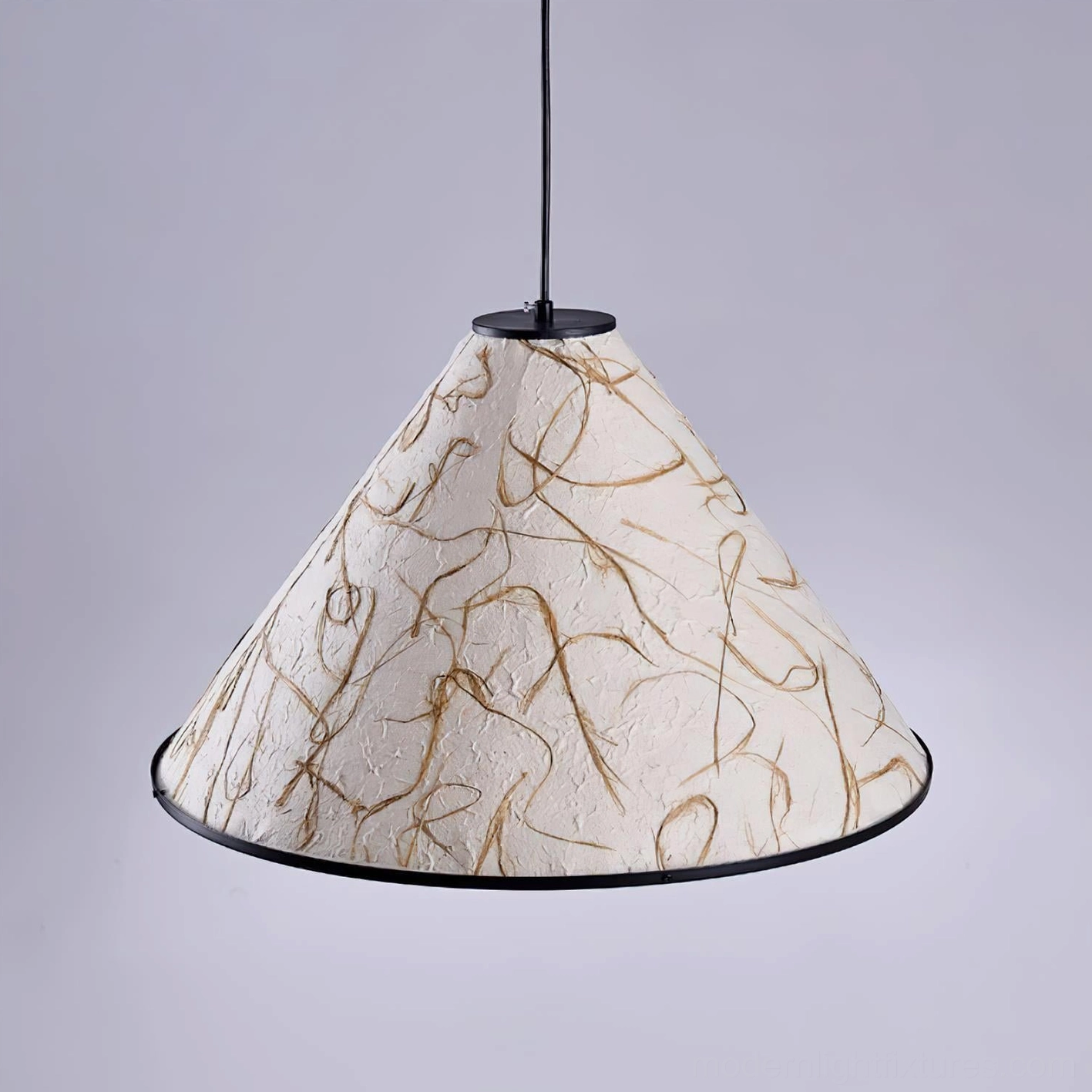 Beige cone pendant lamp creating warm ambient light in modern home dining environment