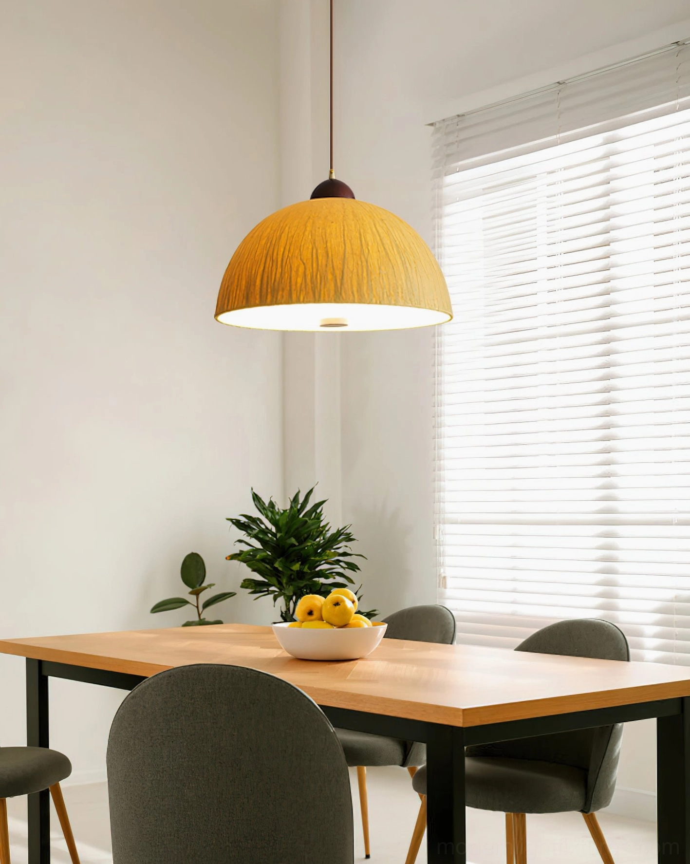 Beige Doria pendant light fixture, semi-translucent dome shade with adjustable wire length option
