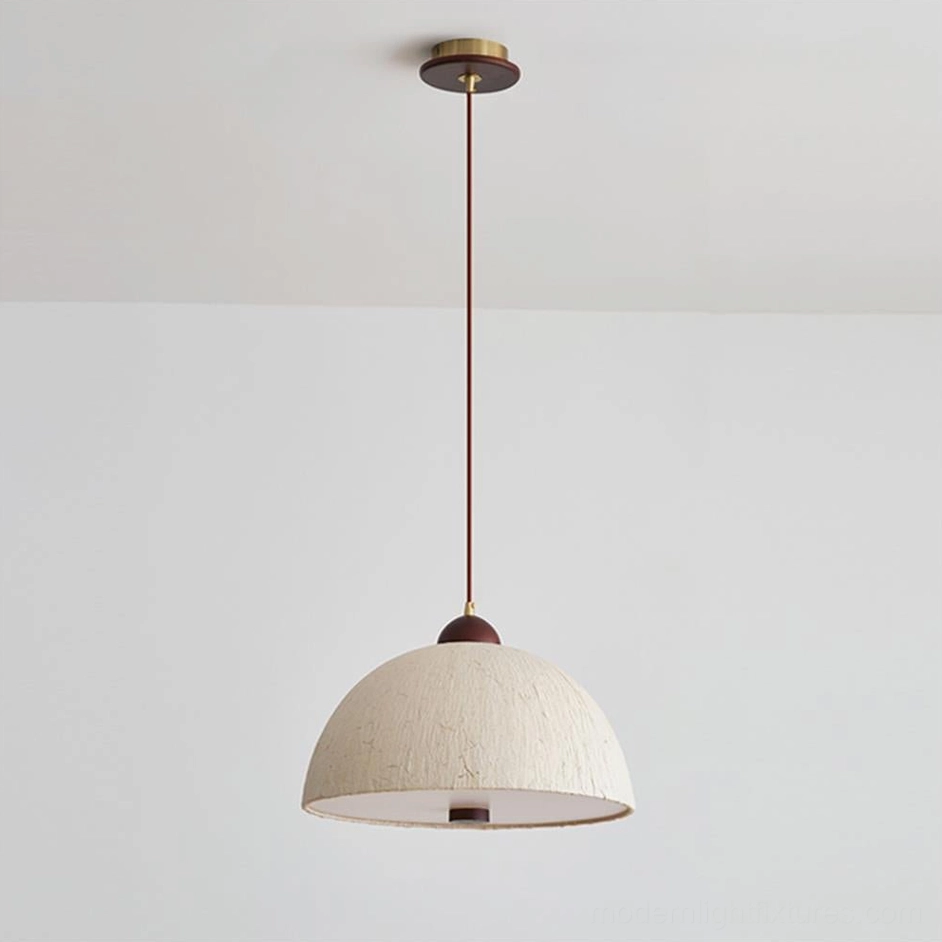 Beige Doria Model B pendant light, 40cm wide dome shape, integrated LED warm white illumination