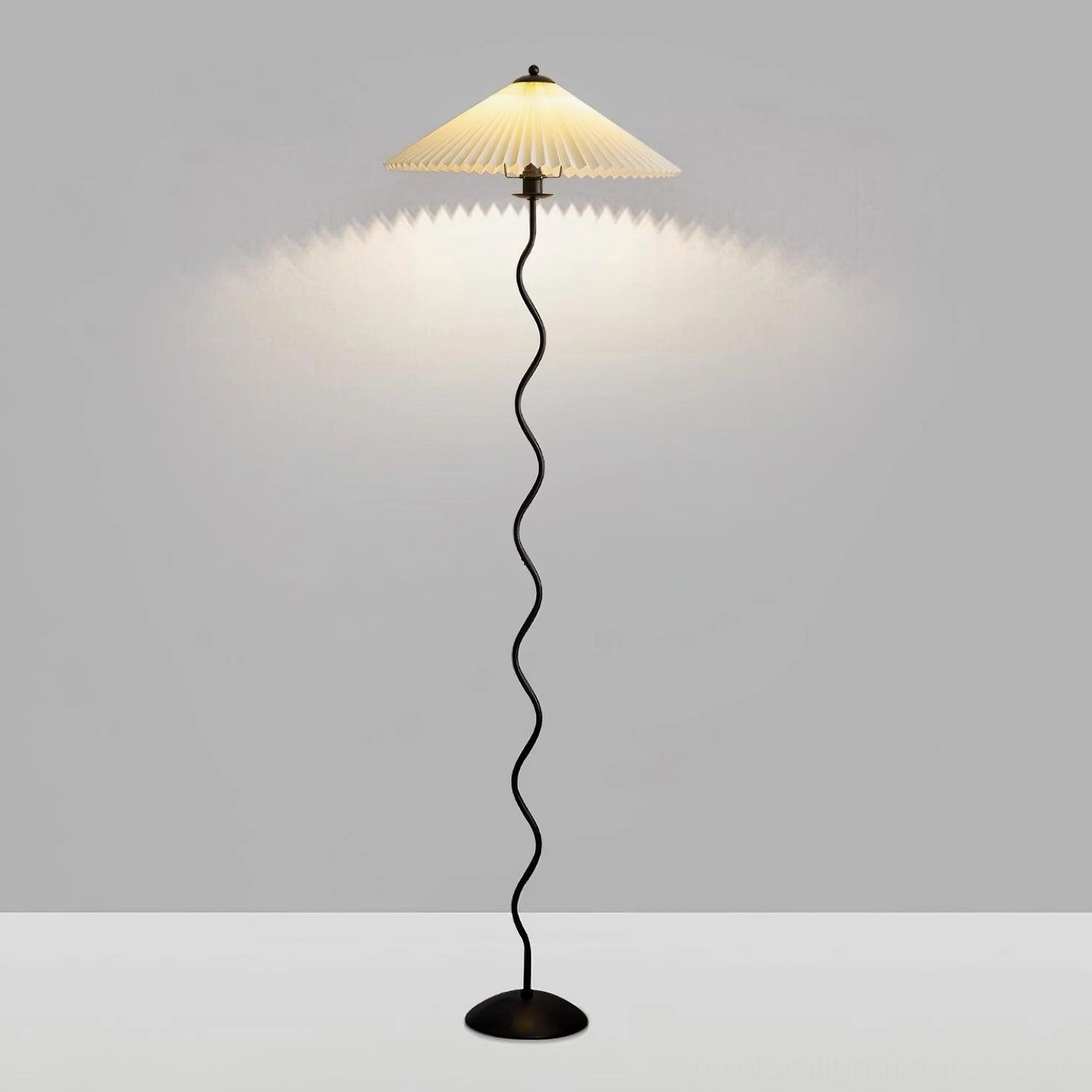 Beige squiggle wave floor lamp - soft neutral modern lighting fixture for transitional home interiors