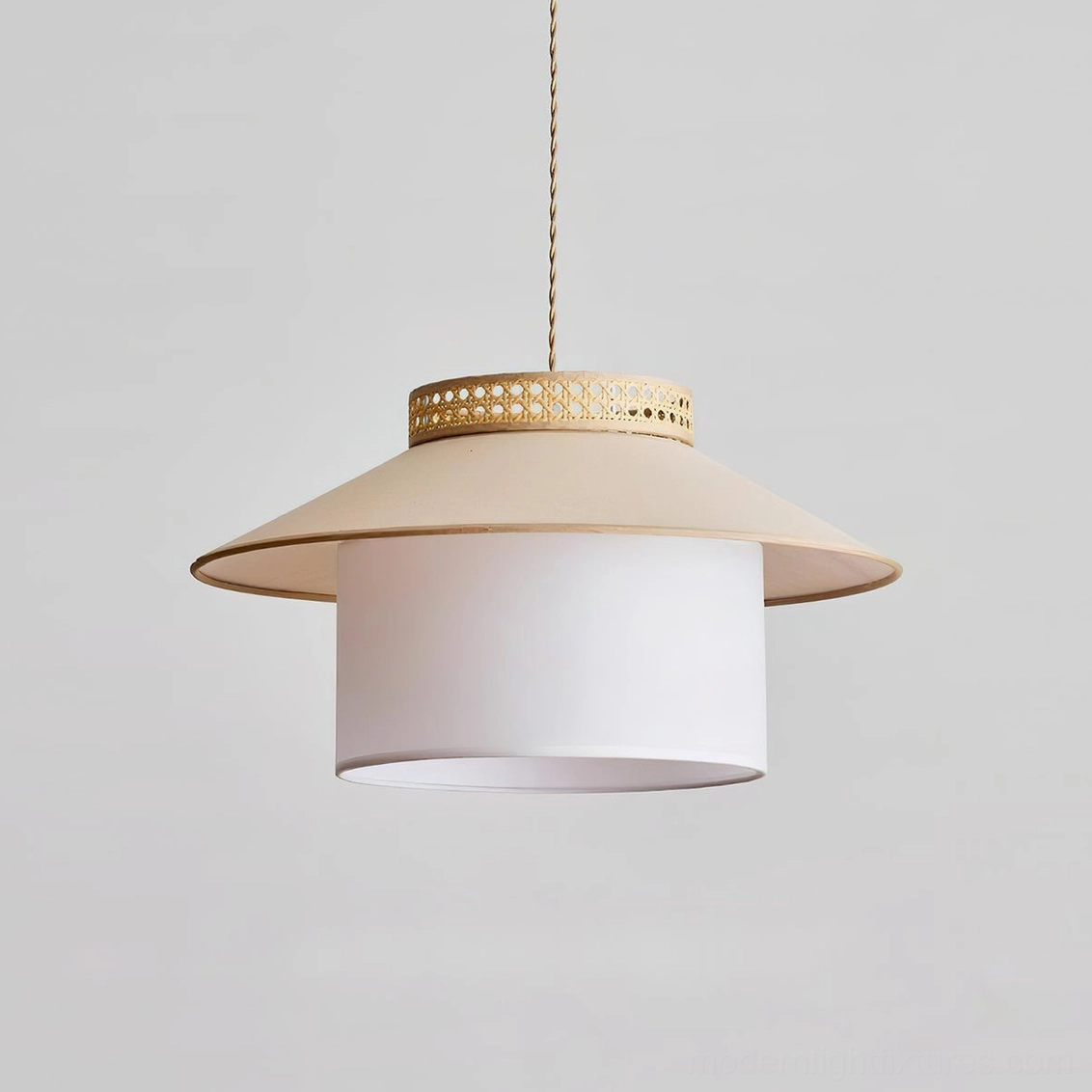 Beige and white rattan pendant light elegant neutral color palette, contemporary minimalist hanging lamp design