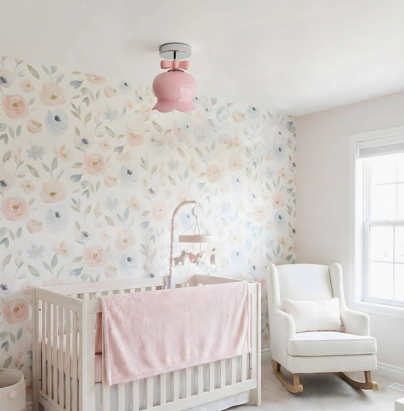 Bell-shaped ceiling light fixture design detail highlighting graceful bow knot crown and bell silhouette form