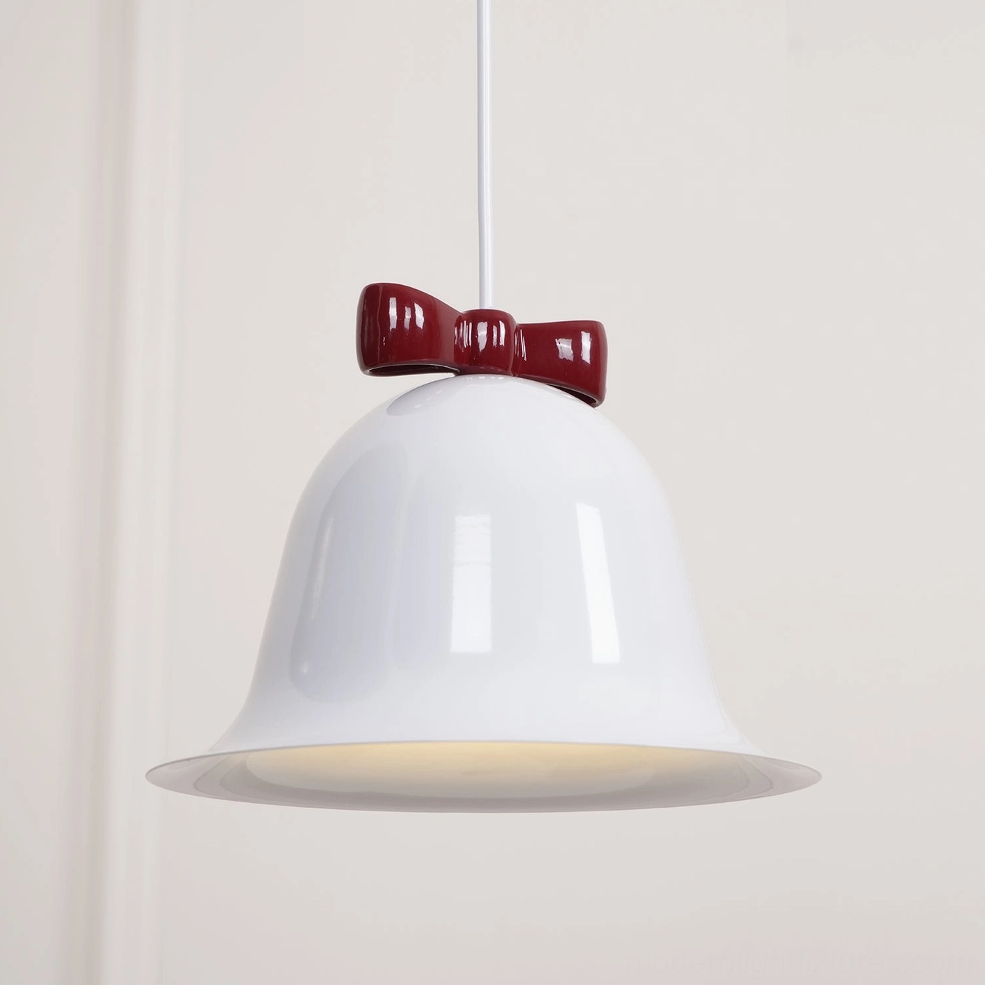 Ceramic bell-shaped pendant light gallery close-up detail studio photography