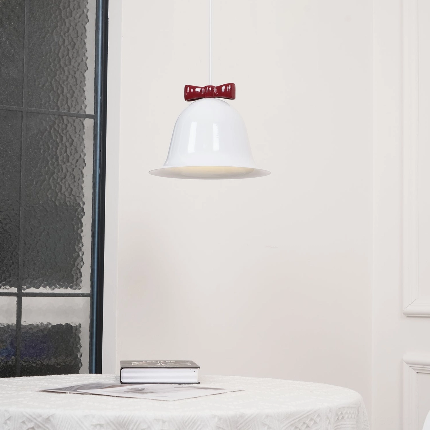 Ceramic bell-shaped pendant light product gallery multiple angle view studio photo