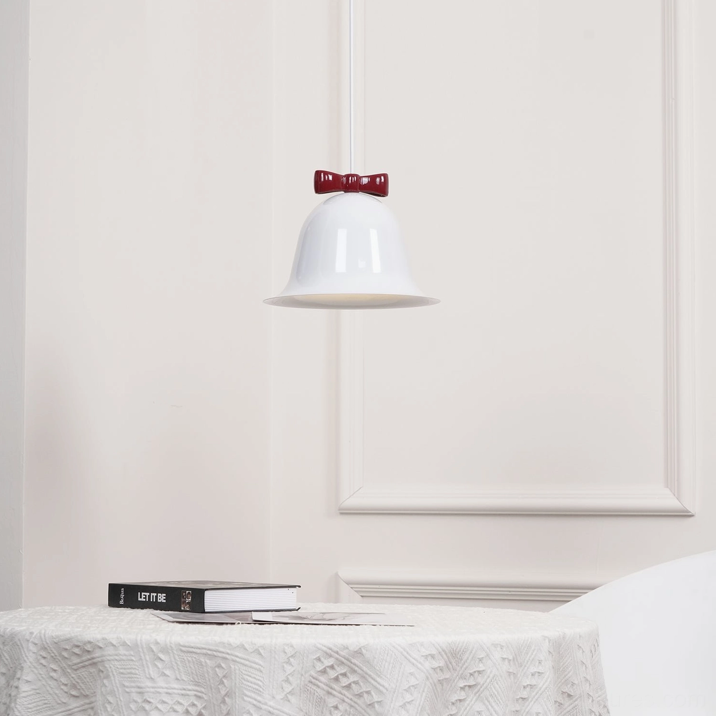 Bell pendant lamp ceramic shade detail product photography gallery studio view