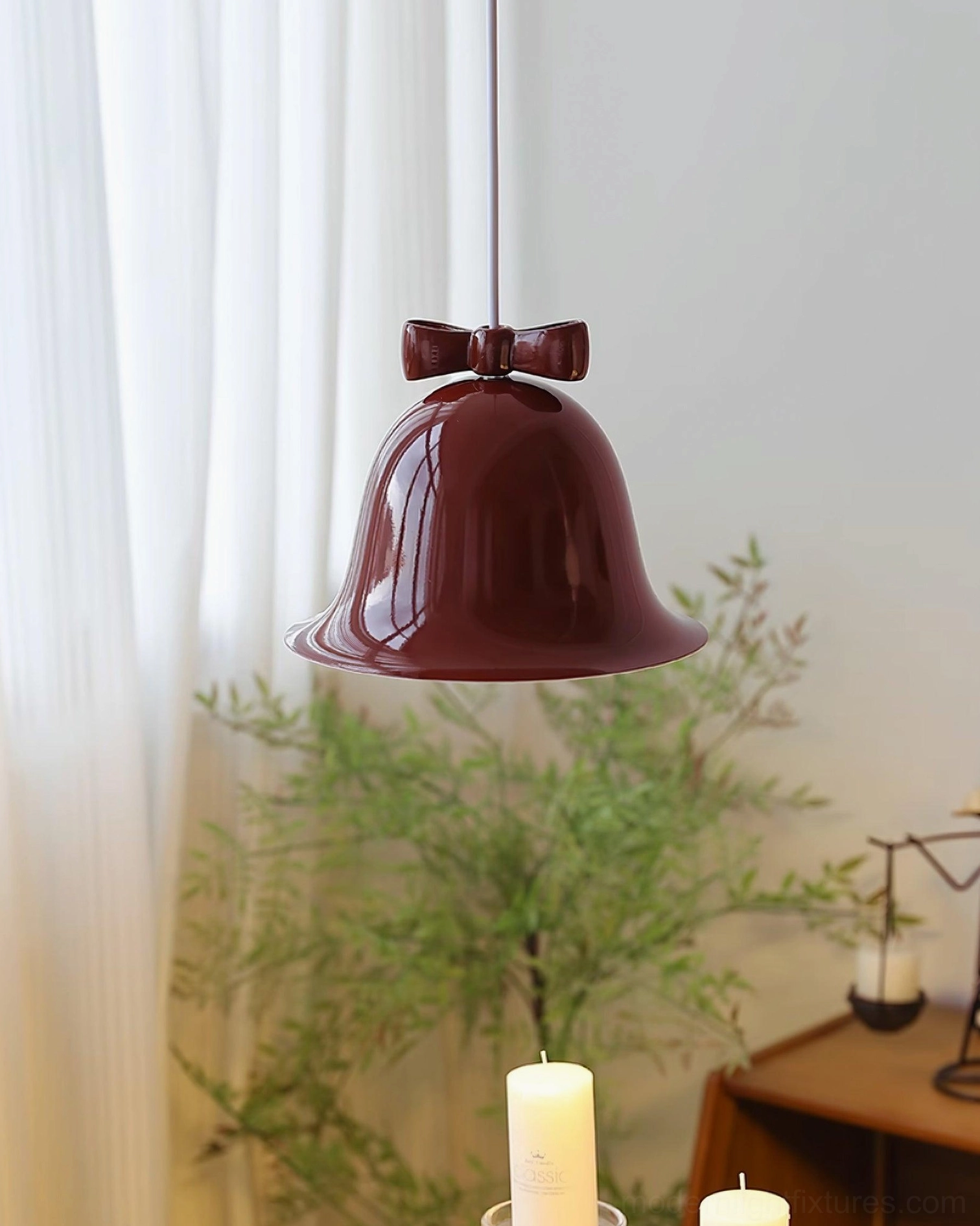 Bell-shaped ceramic pendant light in two-tone color combination home interior application