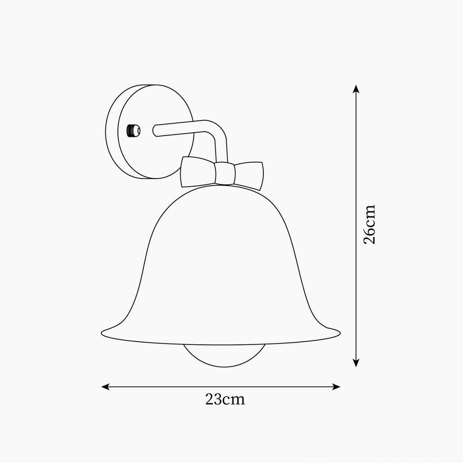 Bell wall sconce technical dimension drawing showing 23cm diameter and 26cm height specifications
