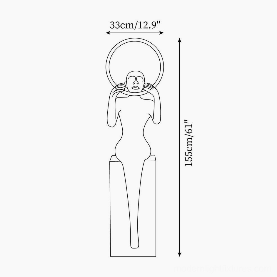 Bella sculptural floor lamp technical schematic showing dimensions and proportions
