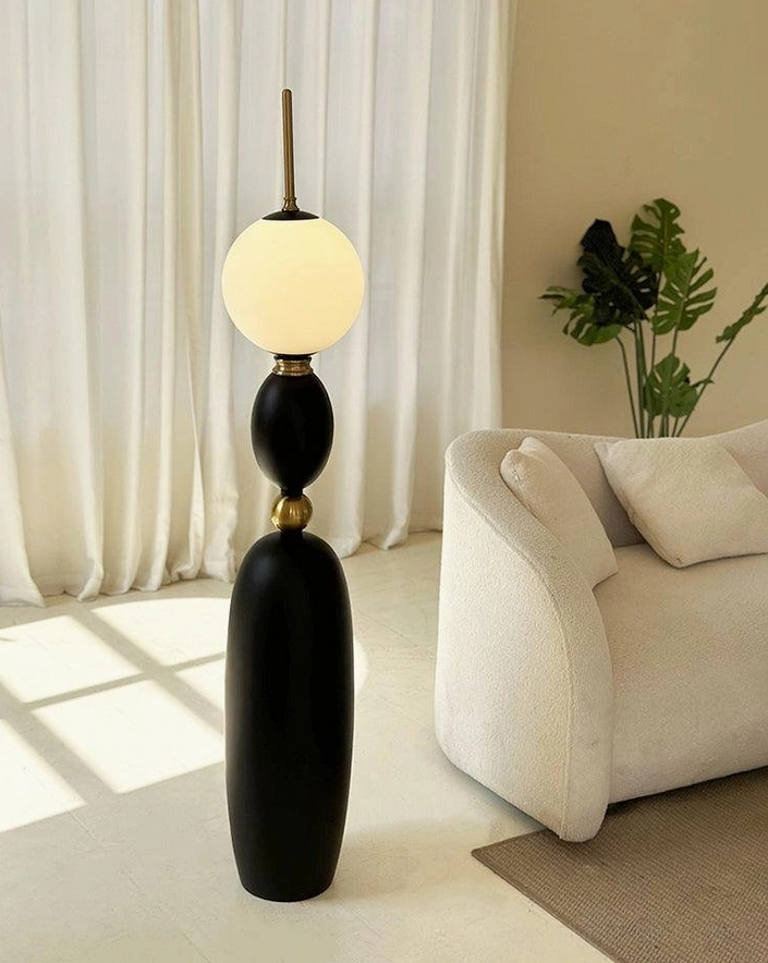 Black and white Bellamy floor lamp two-tone variant in contemporary styled interior