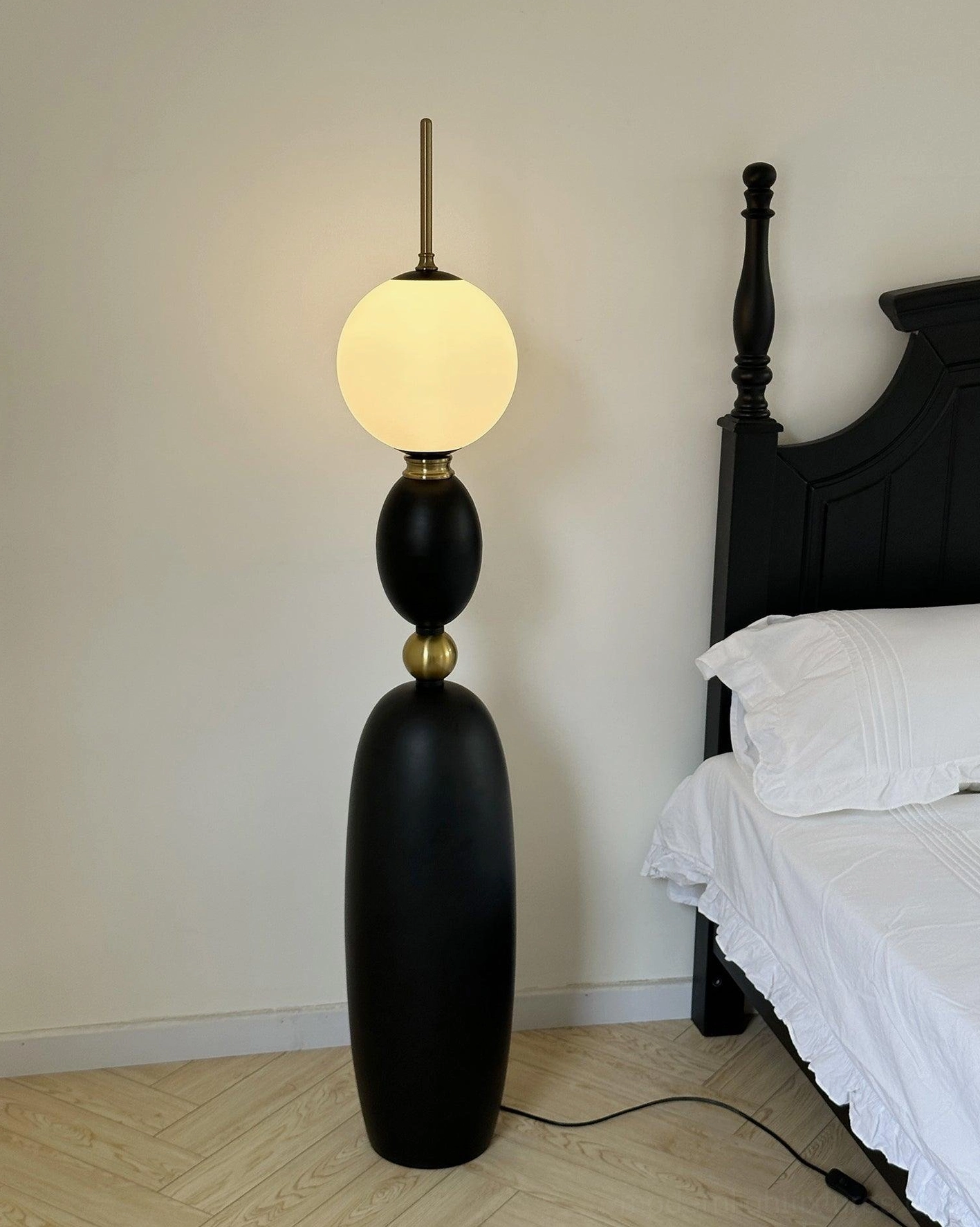 Bellamy floor lamp color comparison showing black white and walnut finish options