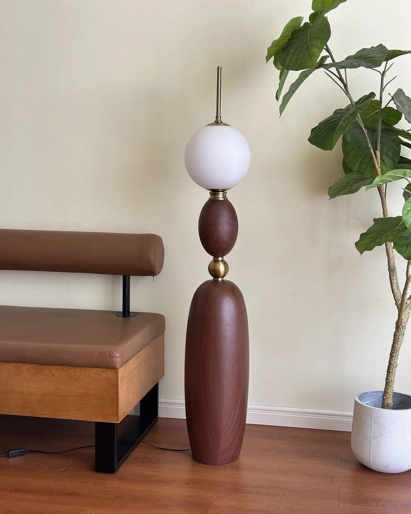 Bellamy modern floor lamp detail view showcasing integrated LED and resin body construction