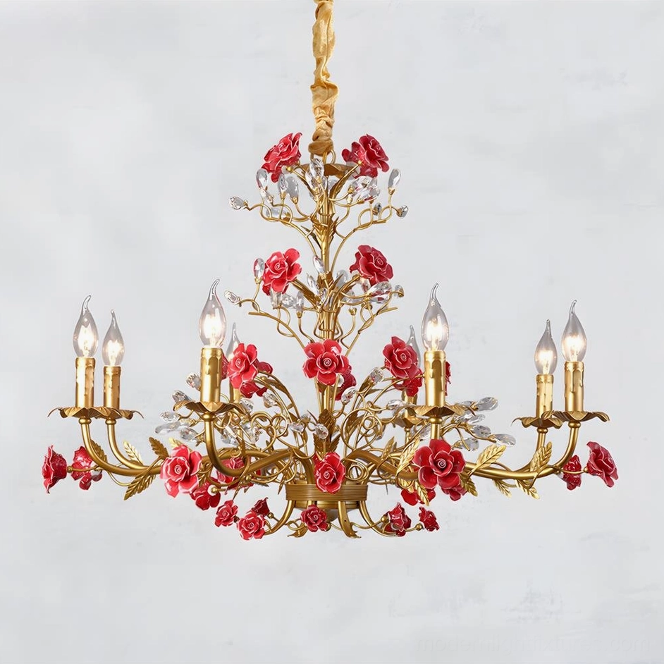 Bellara 10-head red rose chandelier large-scale formal dining statement piece