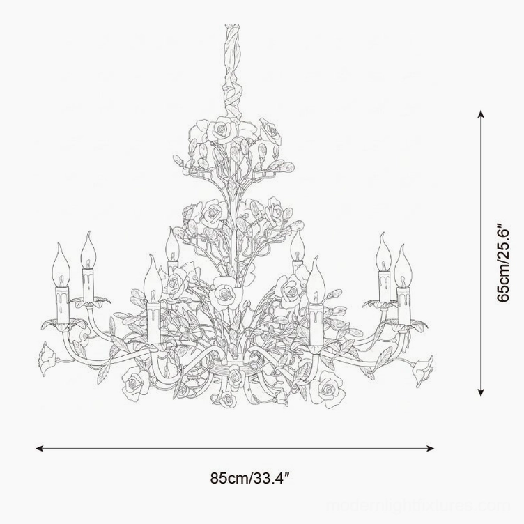 Bellara 8-head chandelier technical design specifications 85cm diameter 65cm height