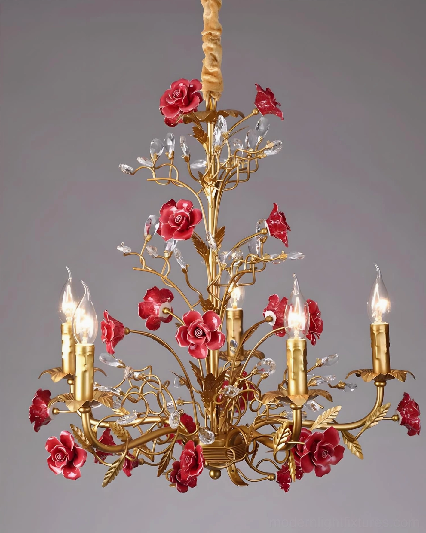 Bellara rose chandelier ornate gold metal frame botanical inspired design luxury lighting
