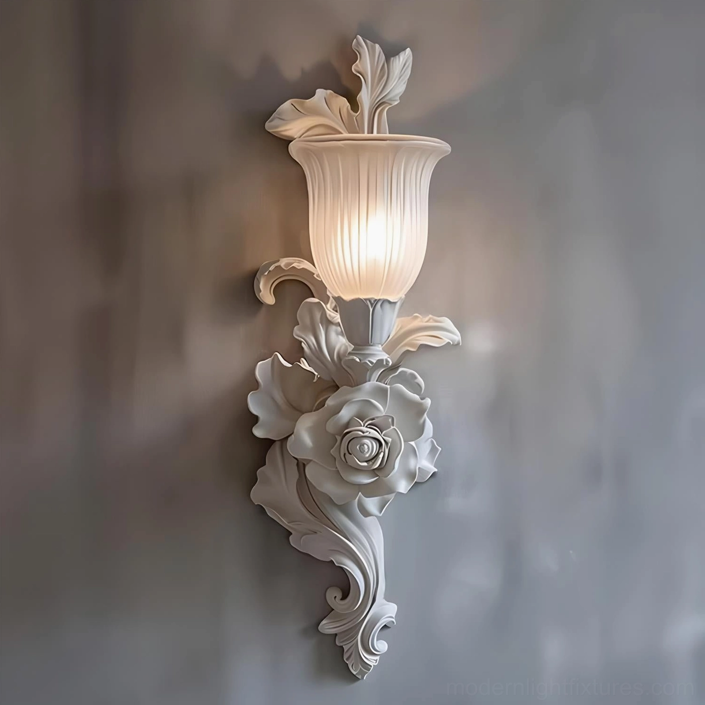 Model B Bellarose white wall sconce W 7.8 inches x H 19.6 inches medium size variant