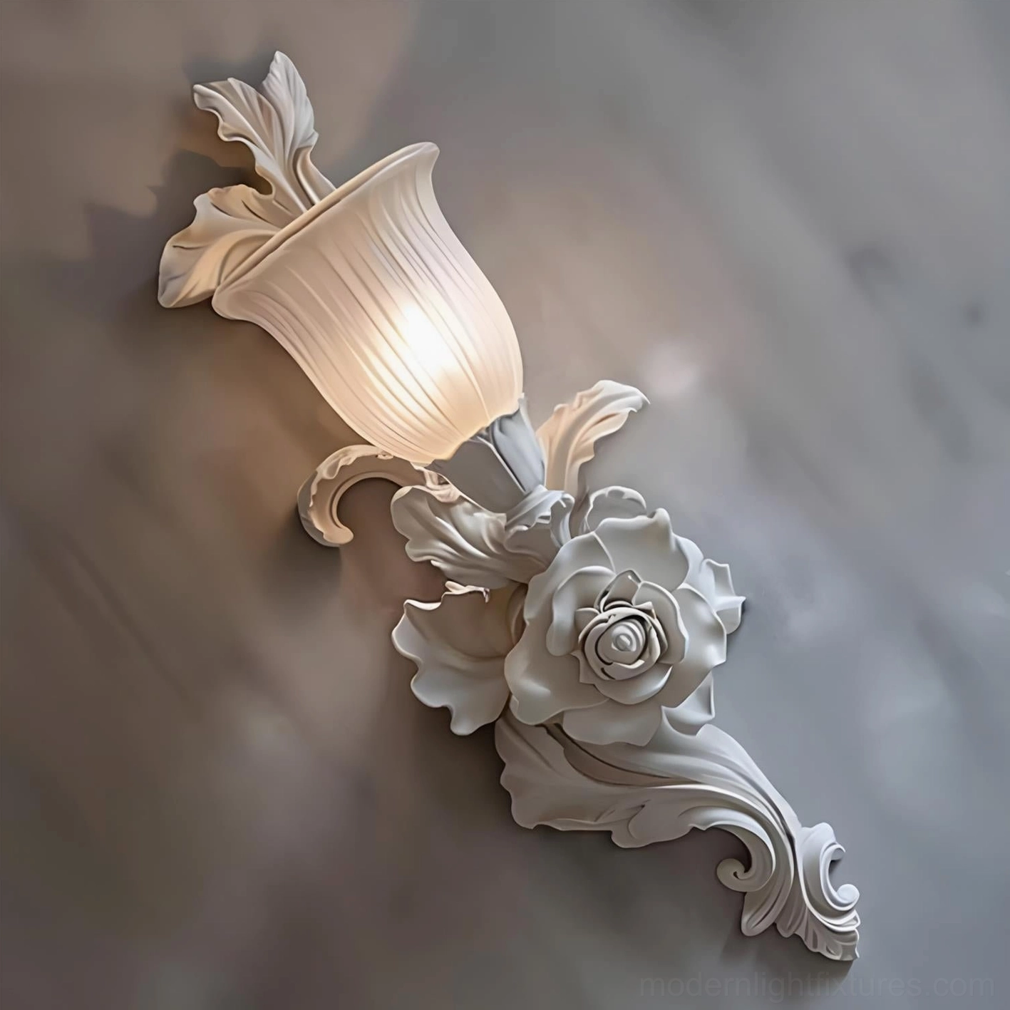 Bellarose plaster wall sconce architectural detail showing sculptural floral composition