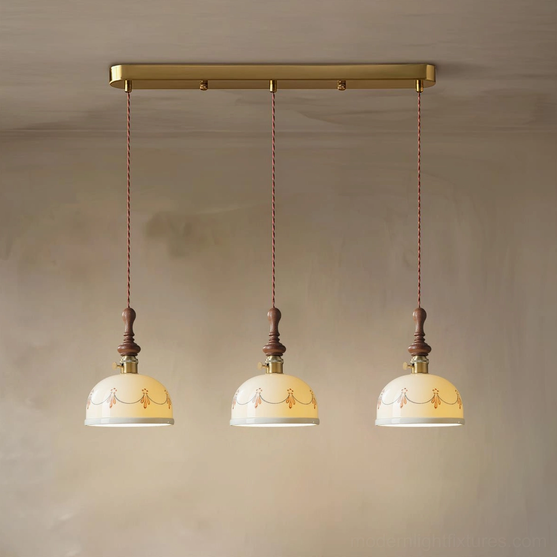 Three-head Belle Fleur Model A pendant light 70cm length 150cm hanging multiple ceramic shades