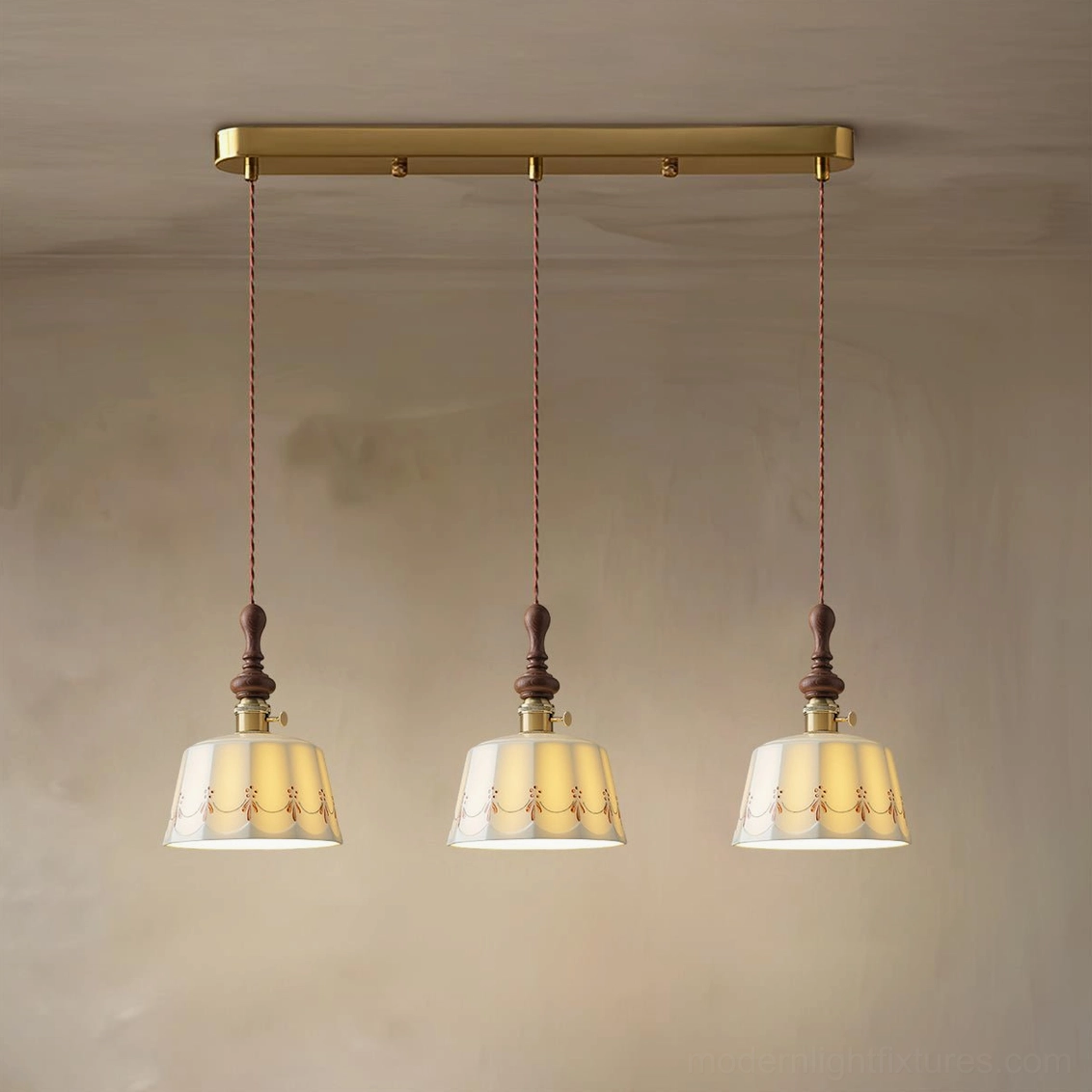 Three-head Belle Fleur Model B chandelier pendant 70cm width 150cm drop with matching shades