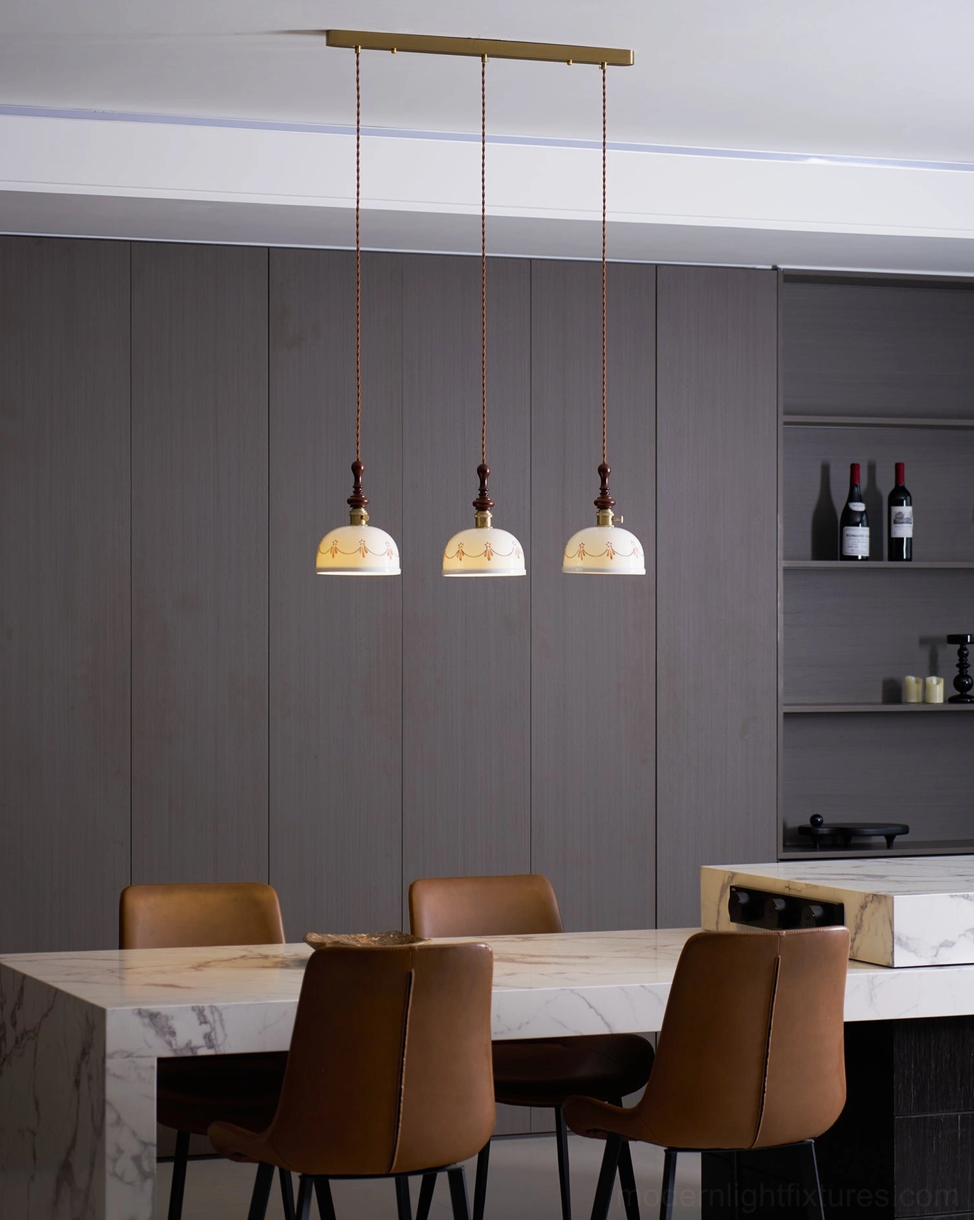 Belle Fleur hand-finished ceramic shade with subtle color accents and scalloped design detail