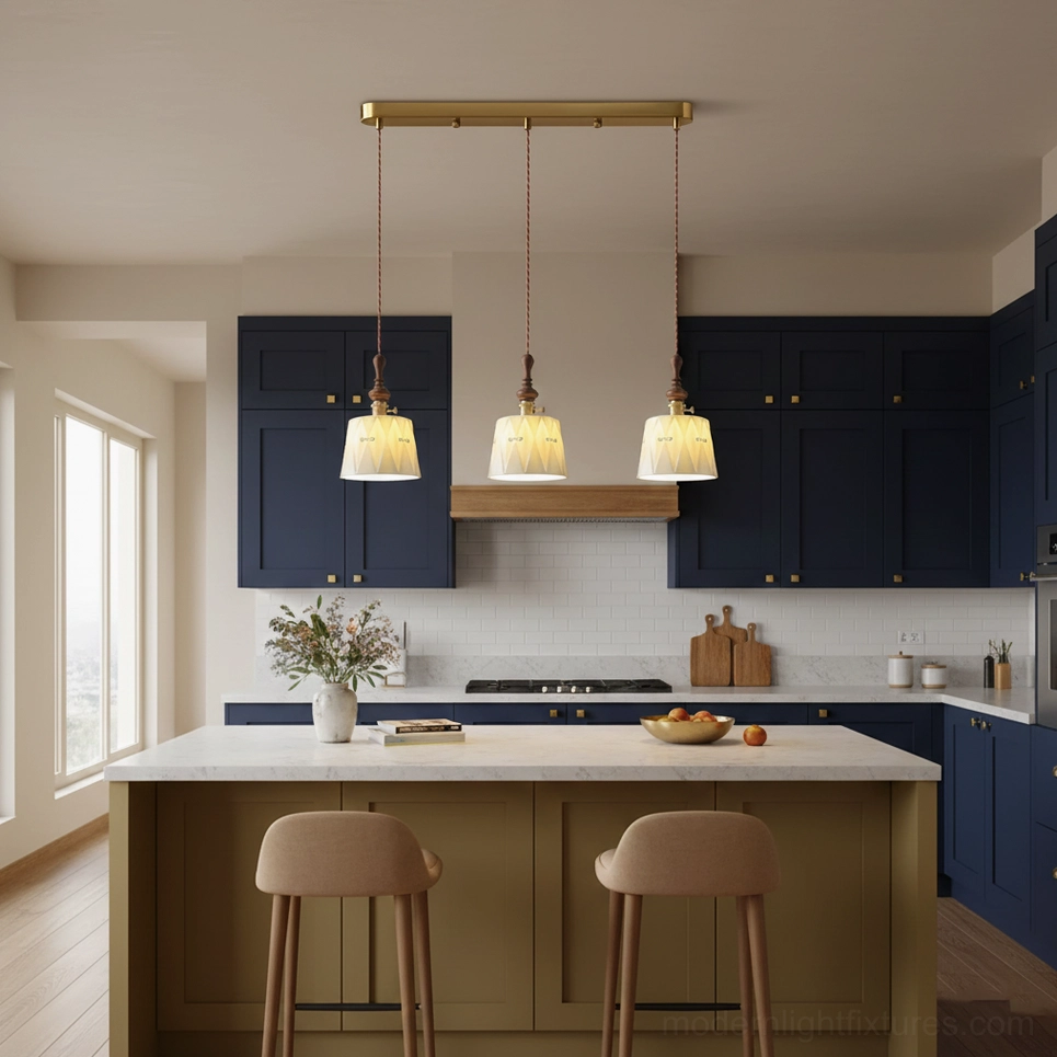 Three Belle Fleur ceramic pendants in coordinated arrangement demonstrating multiple-head configuration