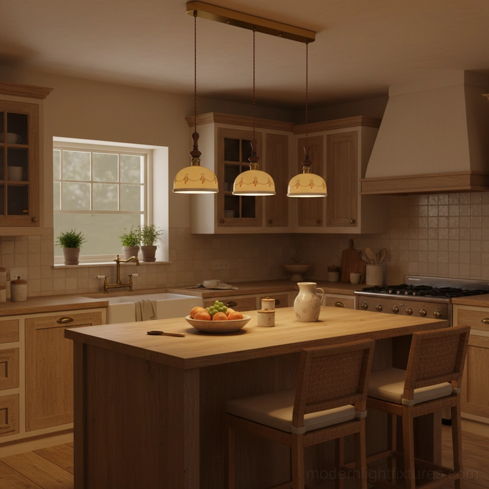 Belle Fleur pendant light with walnut wood stem and brass fixture showing premium material craftsmanship